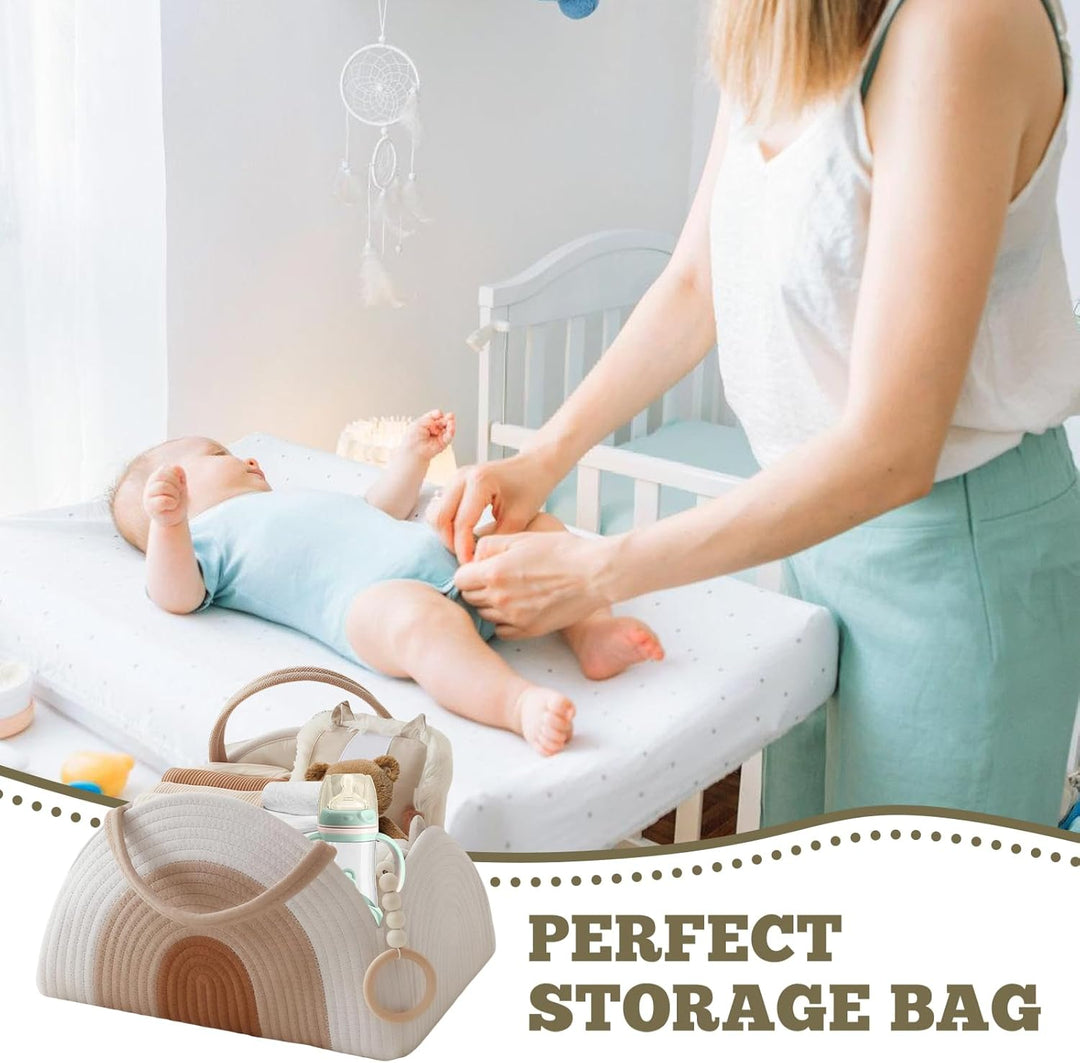 WIYETY Baby Wickeltisch Organizer Korb: Baumwollgewebt Wickel Organizer mit Griffen, Handlicher Wick