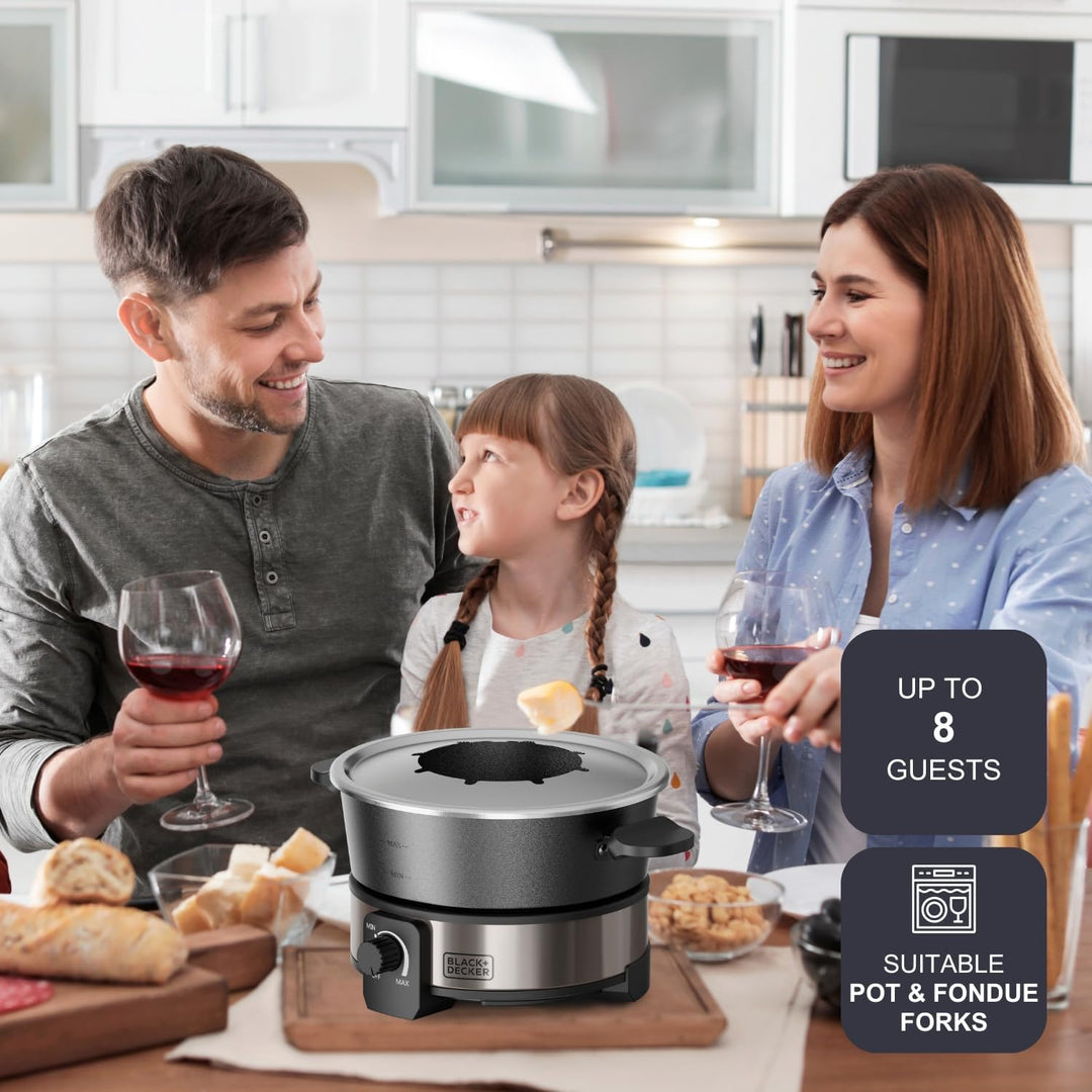 Black+Decker - Elektrisches Fondueset BXFC1000E | 1000W | Thermostat bis 200°C | 2L Fassungsvermögen