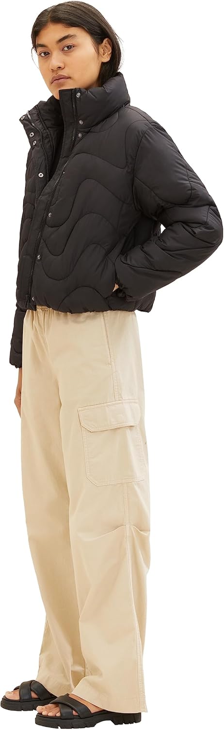 TOM TAILOR Denim Damen Steppjacke mit Stehkragen & Taschen, 14482 - Deep Black