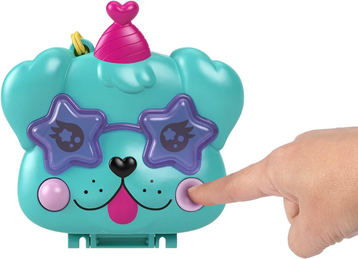 Polly Pocket Hunde-Party Schatulle - Spielset mit 2 Puppen, 5 beweglichen Spielelementen, 14 Accesso