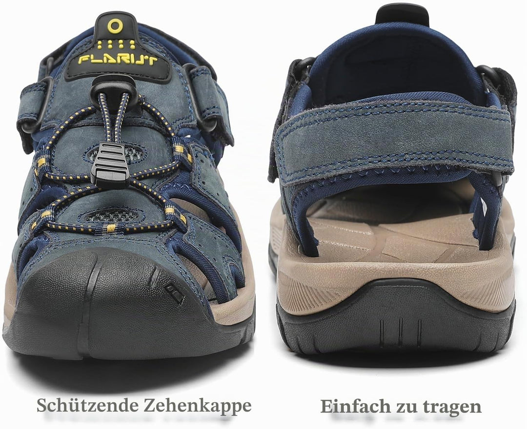 FLARUT Sandalen Herren Outdoorsandalen Trekkingsandalen Wander | Echtleder,Geschlossene Zehe,Rutschf