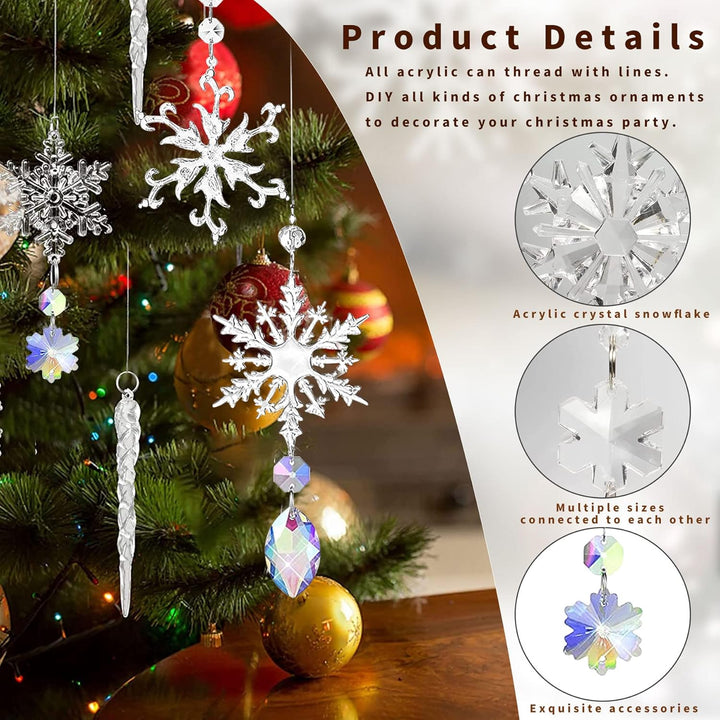 16 Stück Acryl Eiszapfen Schneeflocke Eistropfen Anhänger,Weihnachtsbaum Kristall Dekorationen,Weihn