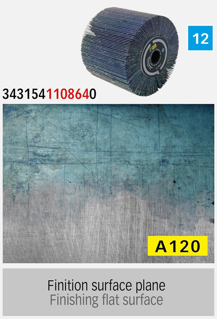 Bürste für Schleifscheiben, Zirkonia, Körnung 120, 120 mm – L100 mm, zum Schleifen von Holz oder Met