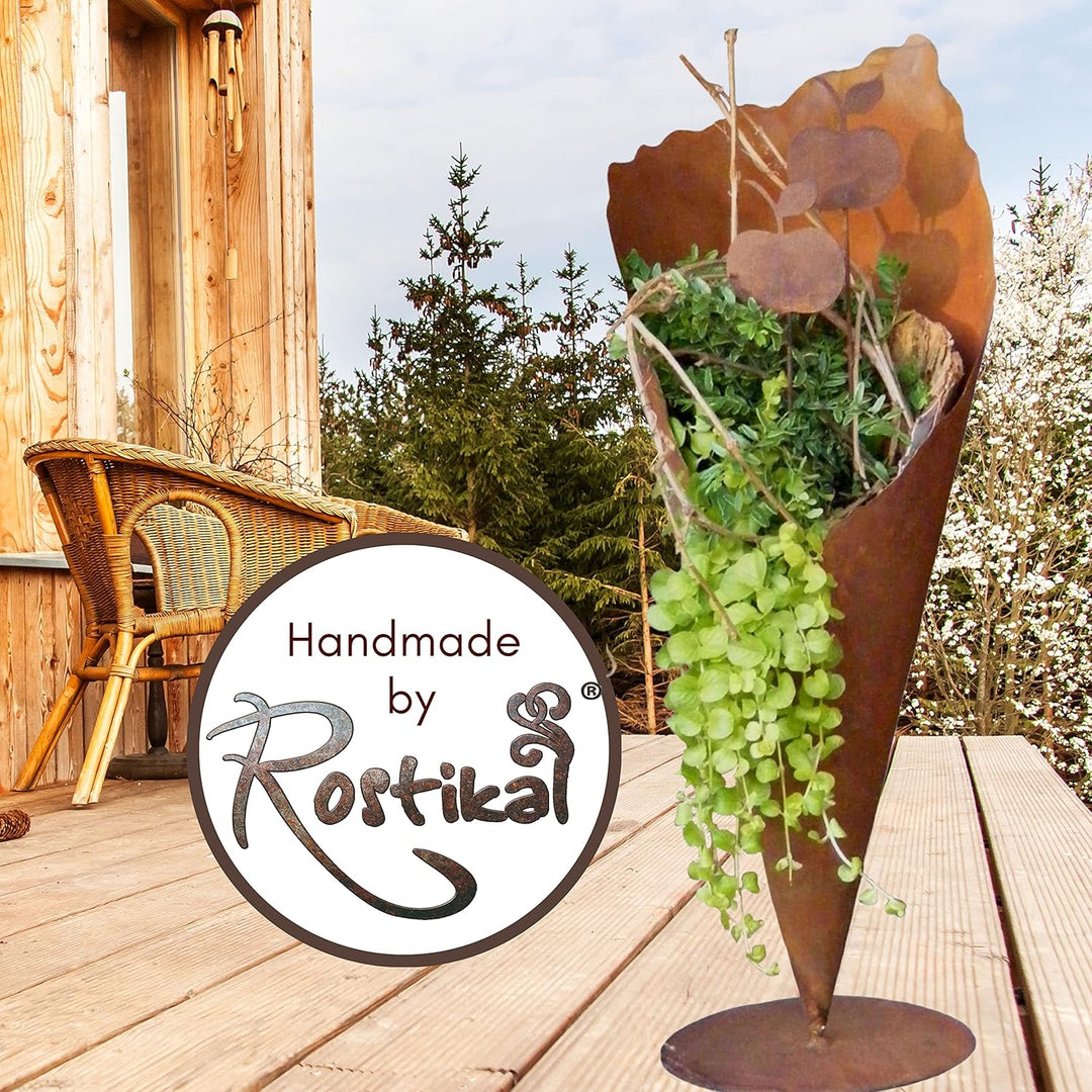 Rostikal Gartendeko Rost Pflanztüte 60 cm Metall Deko Garten Bodenvase Terrasse 60 cm auf Bodenplatt