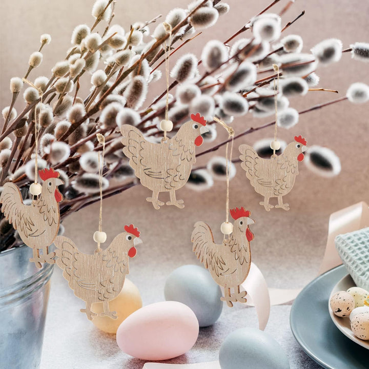 Logbuch-Verlag 12 Hühner Anhänger aus Holz Osteranhänger Holzanhänger Ostern Deko zum Aufhängen mit