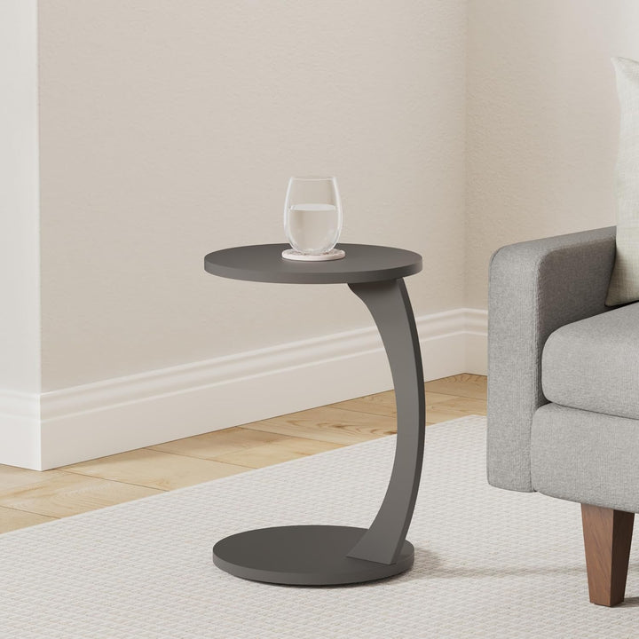 [en.casa] Beistelltisch Holeby Betttisch auf Rollen Laptoptisch Grau Wohnzimmertisch C-Form Rolltisc