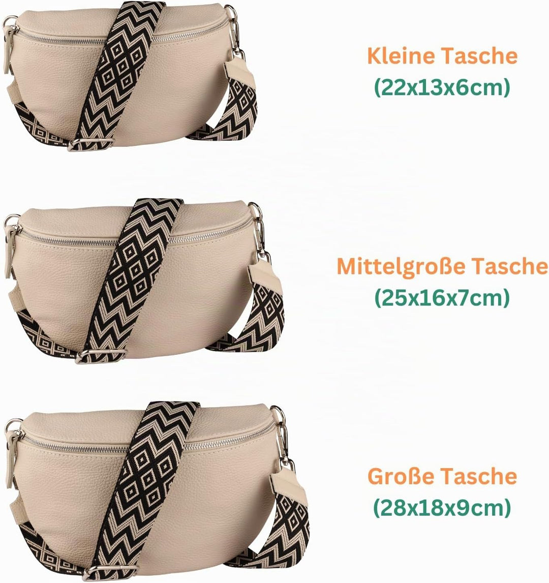 MIRROSI® Bauchtasche Damen, Echtleder, Made in Italy, Umhängetasche, Brusttasche, Crossbody Bag (1 T