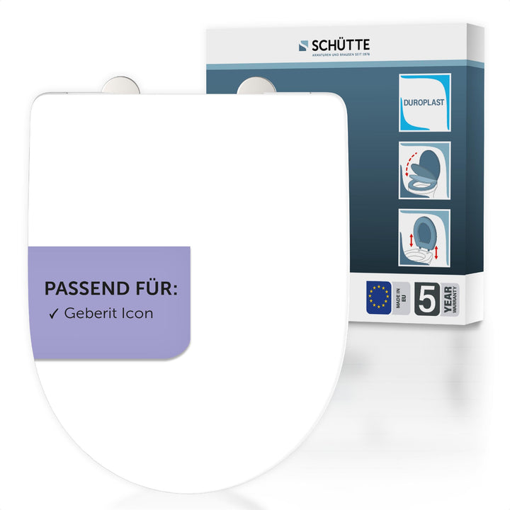 SCHÜTTE WC-Sitz passend zu Geberit Icon, mit Absenkautomatik made in EU, Abnehmbarer Klodeckel aus b