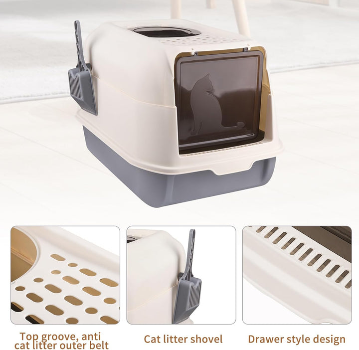 Katzentoilette mit Schaufel, geschlossenes Katzentoilette, abnehmbarer Rand, auslaufsicher, für ausg
