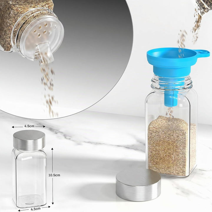 24er Gewürzgläser Set mit Edelstahldeckel – Eckige Gewürzdosen (120ml) | Gewürz Organizer mit Streue