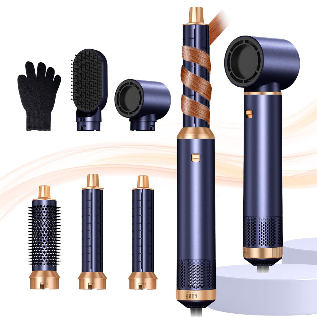 5 in 1 Hairstyler, Airstyler Airbrush Pro 1000w,Föhnbürste Haarstyler, Lockenstab mit Luft Links/Rec