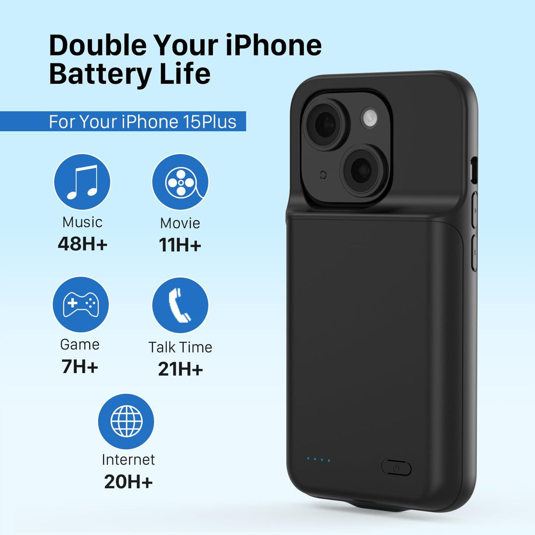 TQTHL Akkuhülle für iPhone 15 Plus, [ 6800mAh ] Zusatzakku Ladehülle Akku hülle Handyhülle,wiederauf