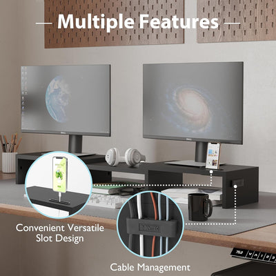 BONTEC Dual Monitor Stand Riser, Desktop Monitorständer mit Smartphone-Halter, Verstellbare Länge un