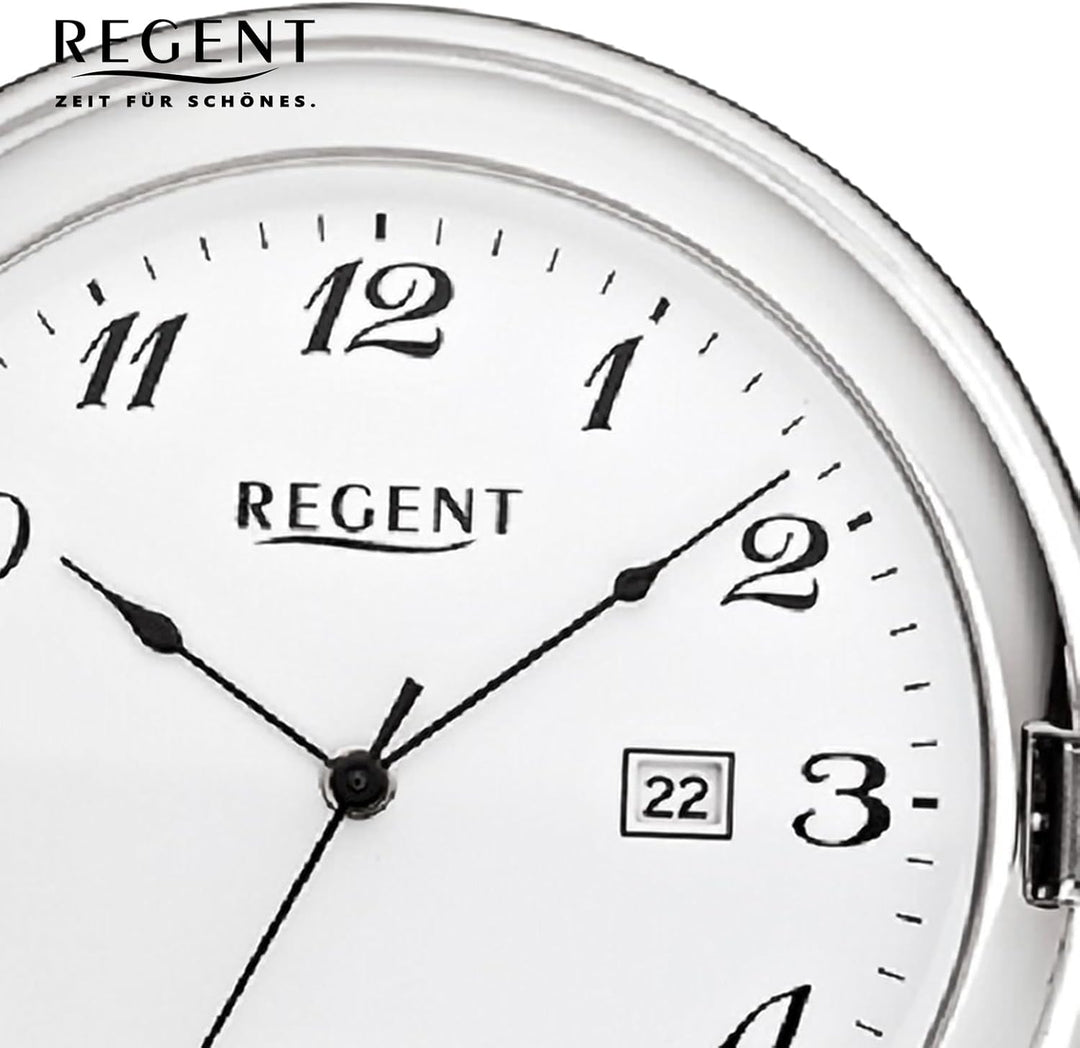 REGENT Herren Taschenuhr Savonnette Klappdeckel 47 MM Quarz Weisses Zifferblatt Arabische Zahlen Dat