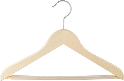 Holzbügel für Anzüge und Zweiteiler mit Steg, Kleiderbügel, flach, 38 cm, Natur, 5 Stück