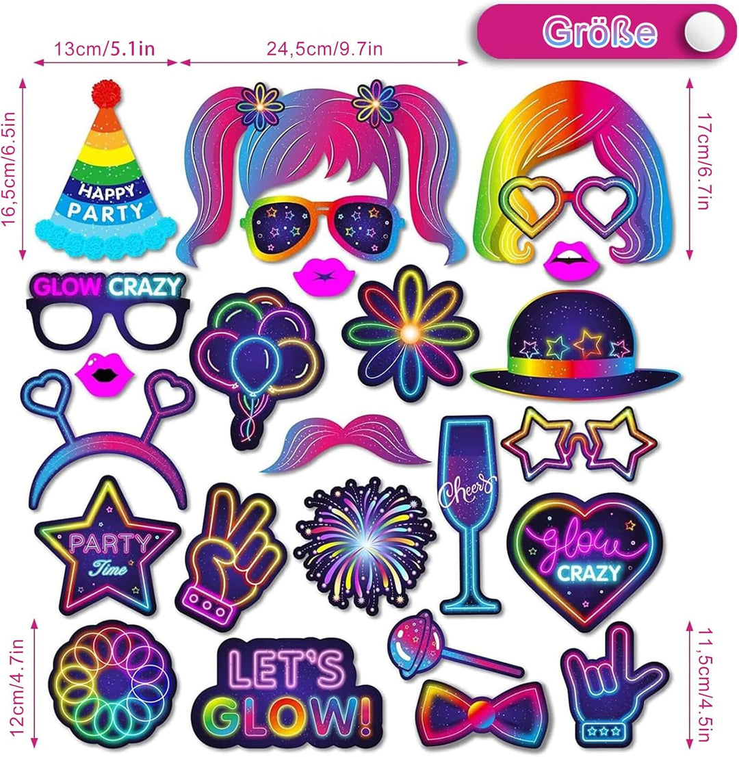 33 Stück Fotobox Accessoires Neon Party Deko mit Aufblasbare Instrumente Set für Geburtstag, Karneva