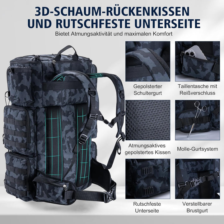 Goture 72L Angelrucksack mit Kühltasche (16L) &amp; Trocken-/Nass-Fach - Verstellbare Fächer Wasserabwei