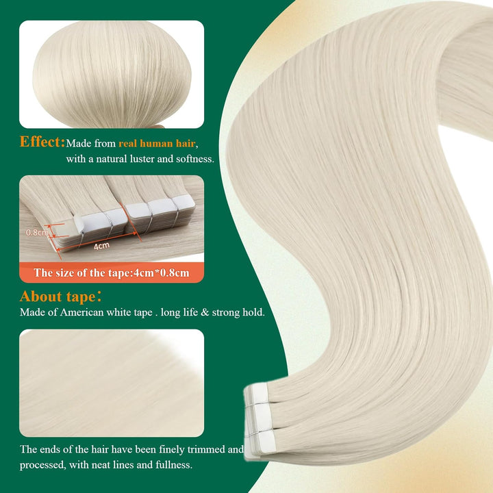 Easyouth Echthaar Extensions Tape Platinblond Skin Weft Tape Extensions Echthaar Weissblond Tape in