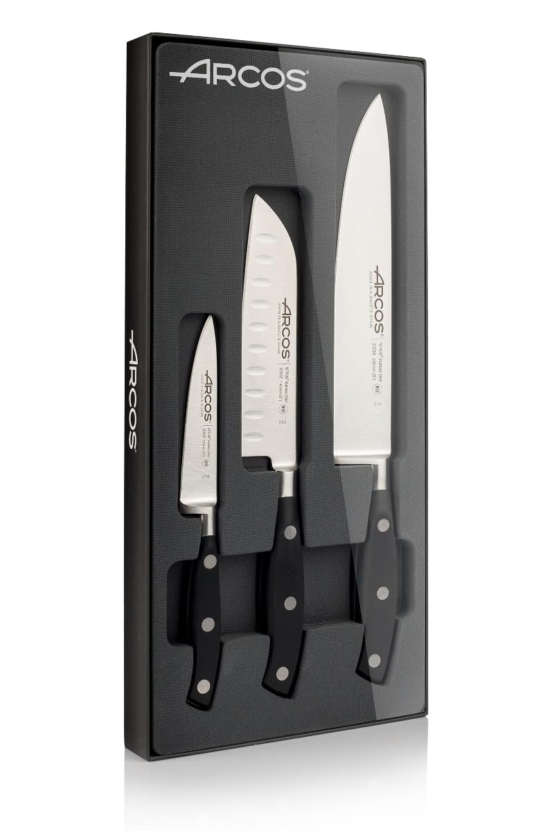 Arcos Riviera, Küchenmesser-Set, Regler + 1 Santoku + 1 Chefmesser, Edelstahl geschmiedet Nitrum, PO