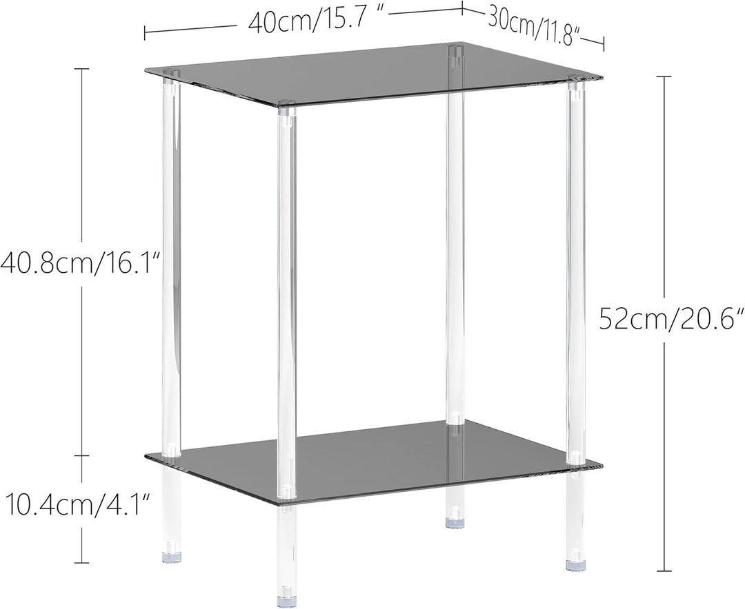 Beistelltisch Glas Eckig Nachttisch Transparent Glastisch Mobiler Couchtisch 2 Ablagen Glasregal Woh