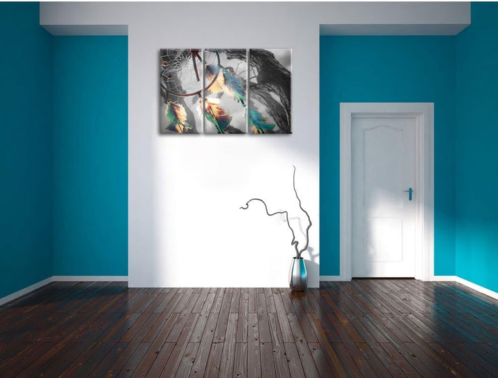 Pixxprint Traumfänger als Leinwandbild/Grösse: 3 Teilig (120x80) cm/Wandbild/Kunstdruck/fertig bespa