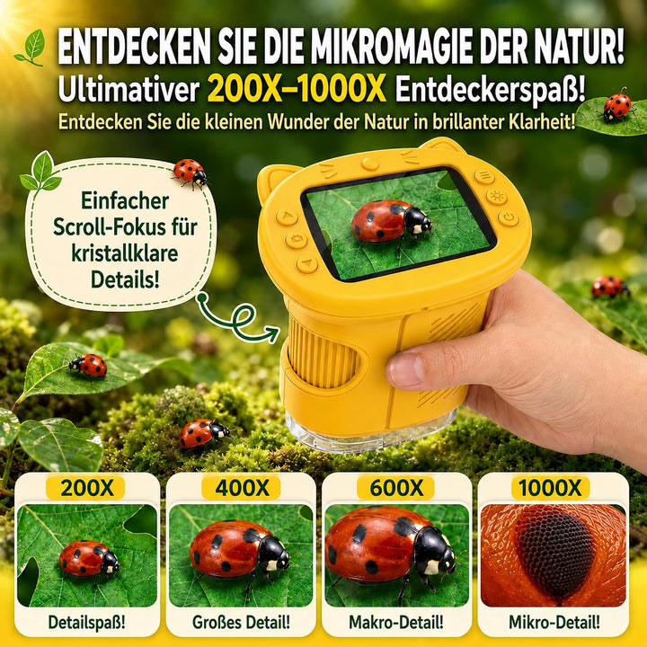 Mikroskop für Kinder, 1000X 4K Tragbares Digitales Mikroskop mit 2,4″ IPS-Display &amp; 8 LED, USB-aufla