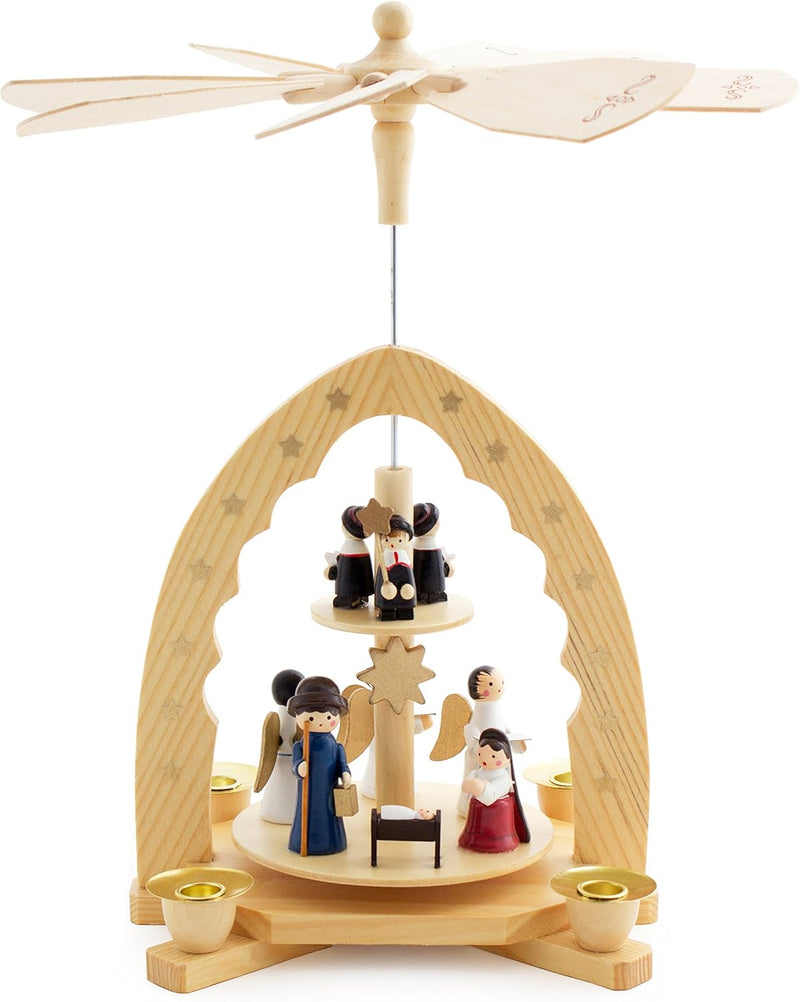 Brubaker 2-stöckige Weihnachtspyramide aus Holz - 30 cm - Krippenszene mit Jesuskind Maria und Josef