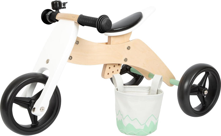 small foot Laufrad und Dreirad Salbeigrün aus Holz, 4in1, mit verstellbarem Sitz und gummierten Reif