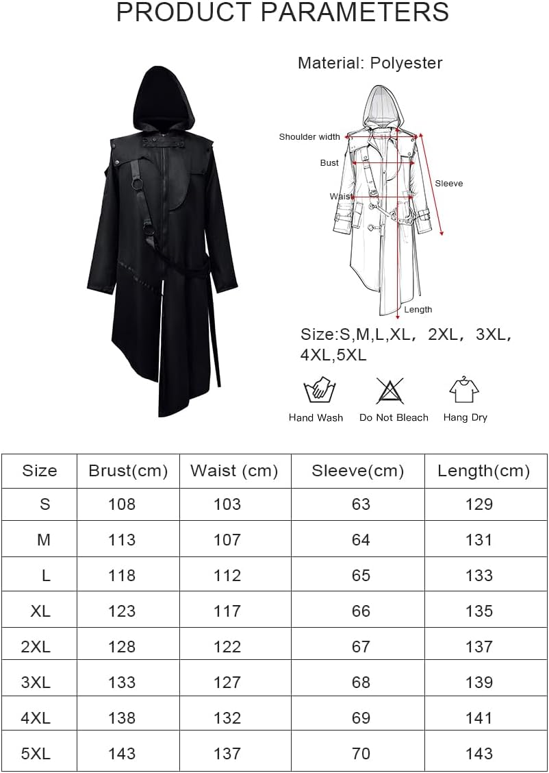Feynman Herren Vintage Frack Steampunk Gothic Jacke Viktorianischen Retro Mittellang Mantel Punk Jac