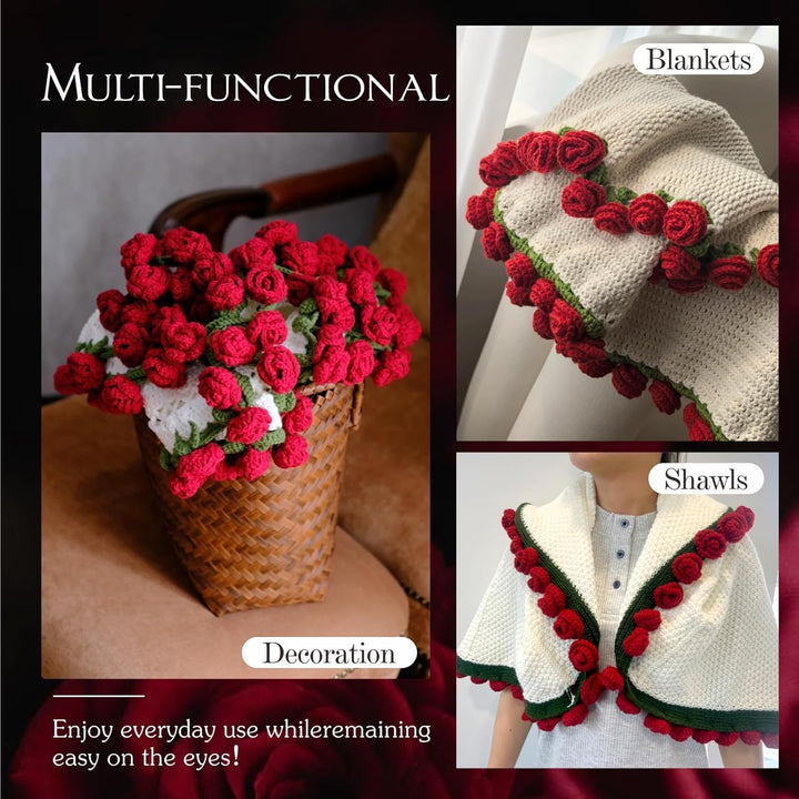 iyoimono Blumenstrauss Decke Fertige Rose Straussdecke Handgestrickte Häkeldecke Überwurfdecke Blume