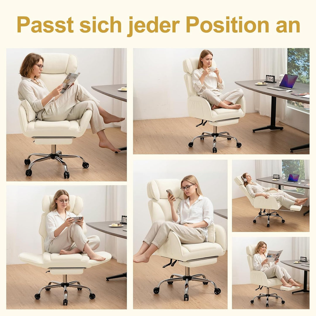 HOFFREE Schneidersitz Bürostuhl mit Fussstütze für Homeoffice, Stoff, Beige | Ergonomischer Bürostuh