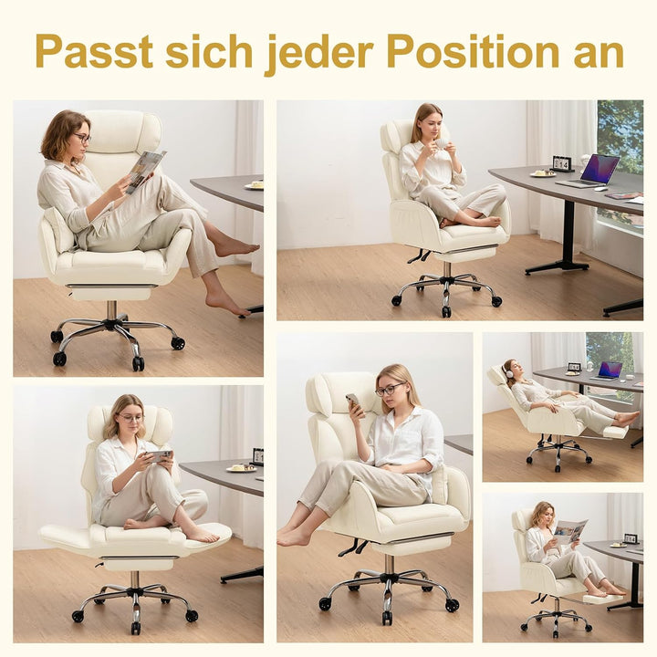 HOFFREE Schneidersitz Bürostuhl mit Fussstütze für Homeoffice, Stoff, Beige | Ergonomischer Bürostuh