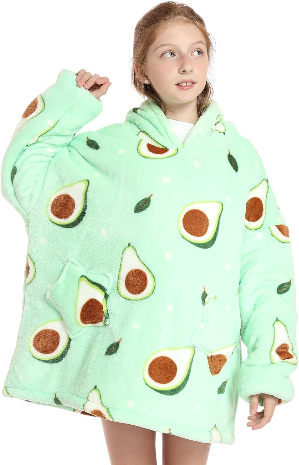Wenlia Übergrosse Hoodie Blanket für Mädchen, Kinder Flanell Sweatshirt Decke Kuschelpullover, Einho