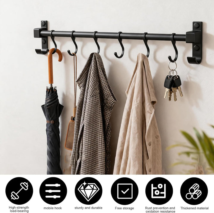 Hakenleiste Küche 40 cm, Aluminium Hängeleiste Küche, Stange für Küchenutensilien mit Beweglichen Ha