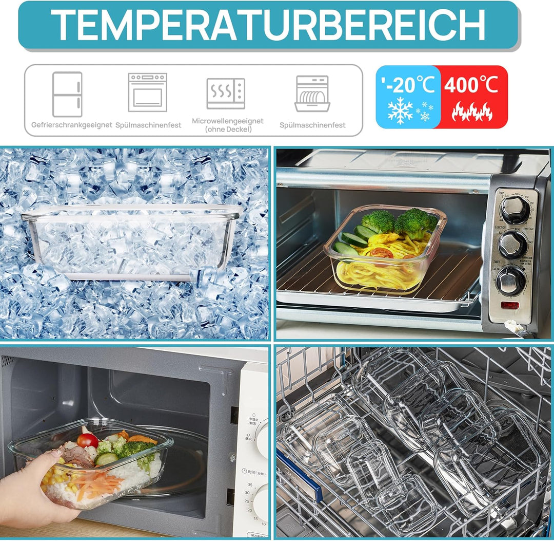 Vtopmart 3er-Pack Meal Prep Boxen Glas, 1035 ML Mealprepboxen für die Essensvorbereitung, Luftdicht