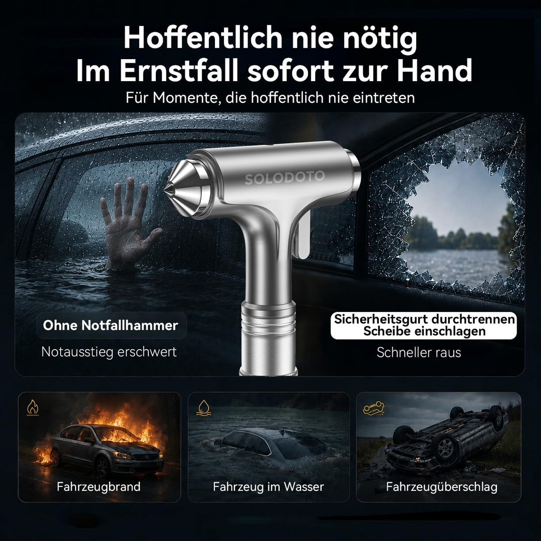 2-in-1 Notfallhammer Auto mit Gurtschneider, hochharte Wolframstahlspitze GUrtschneider Notfallhamme
