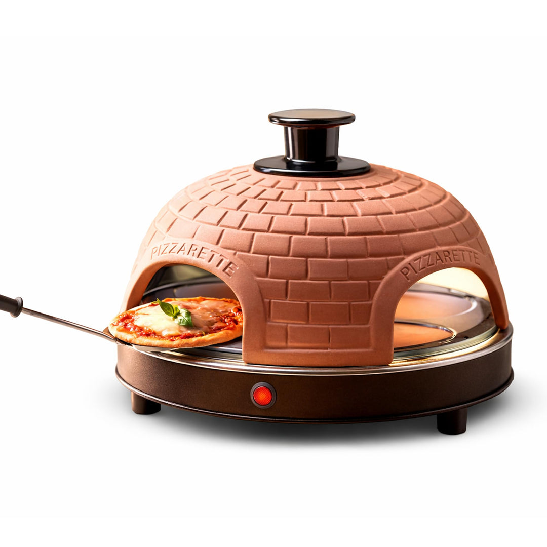 Emerio Pizzaofen, PIZZARETTE das Original, handgemachte Terracotta Tonhaube, patentiertes Design, fü