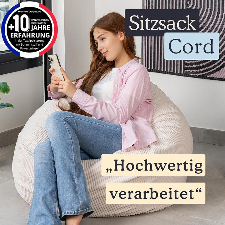 bananair - Sitzsack Cord für Kinder, Weich & Bequem, Maschinenwaschbarer Bezug, Gaming Sitzsack mit