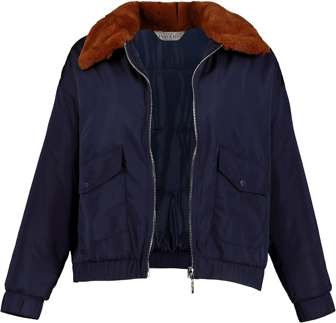 Studio Untold Damen grosse Grössen Übergrössen Plus Size Bomber, Webpelz-Kragen, warm wattiert dunke