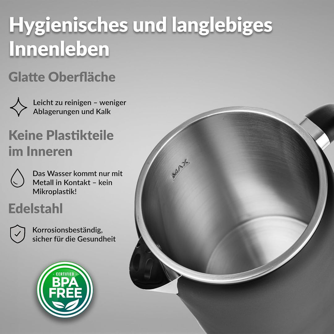 Lehmann Edelstahl Wasserkocher mit Temperaturhaltung, 1,7 Liter, Temperaturkontrolle 45-100℃, Edelst