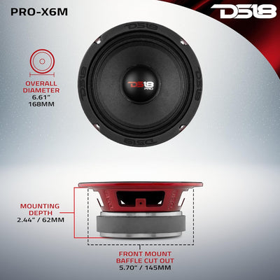 DS18 PRO-X6M Auto-Mitteltöner, 16,5 cm (16,5 cm), 450 W, 8 Ohm, Bass-Lautsprecher 16,5 cm Klassisch,