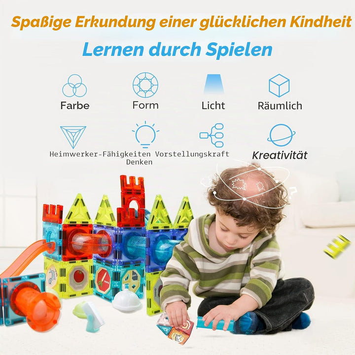 Jvchengxi Magnetische Bausteine, 75 Stücke STEM Konstruktion Fliese Magnet Blöcke Murmelbahn-Set Mon
