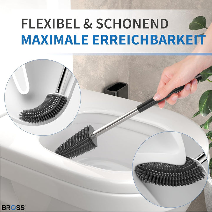 BROSS® Klobürste Silikon - Patentierte Toilettenbürste - Klobürste Schwarz - WC Bürste & Klobürstenh