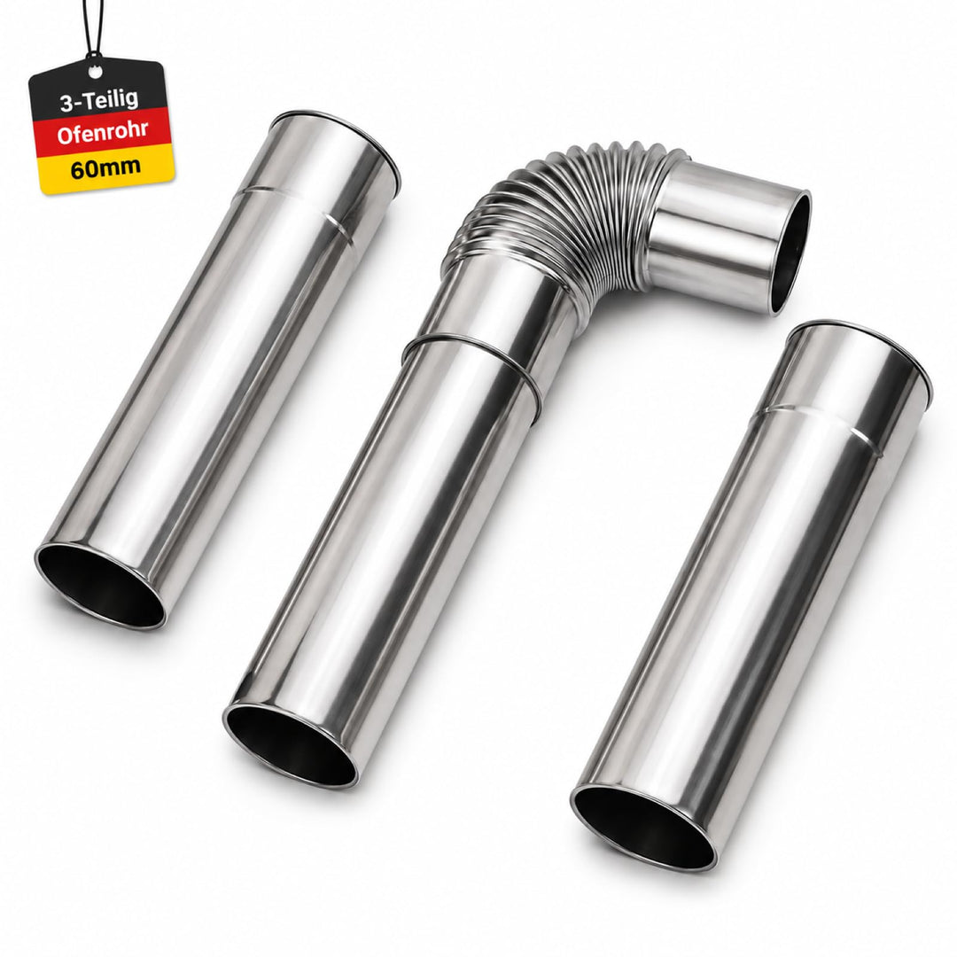 Zerodeko Edelstahl Schornstein Abgasrohr Satz 60mm Ø Verlängerung Kaminrohr mit 90° winkel für Zelto