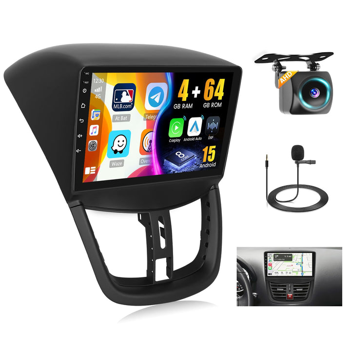 Hikity 8 Core/4G+64G/DSP 9" Android 15 Autoradio für Peugeot 207 2006-2010 Radio 2 DIN mit Wireless