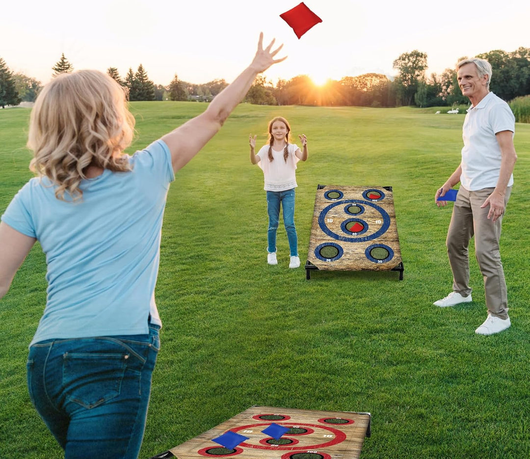 NZQXJXZ Cornhole Spiel Outdoor, Tragbar Cornhole Toss Set mit 8 Cornhole Säckchen und Tragetasche, I