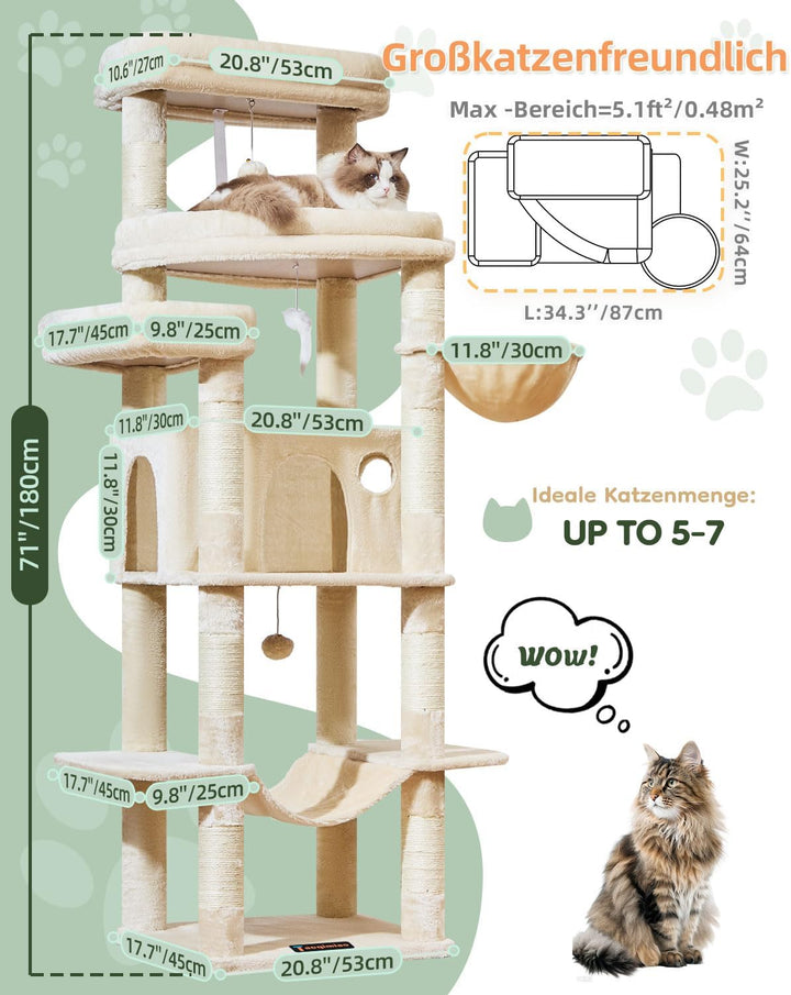 Taoqimiao 180CM Kratzbaum Gross XXL, Katzenbaum Grosse Katzen Stabil kratzbaum Maine Coon mit Katzen