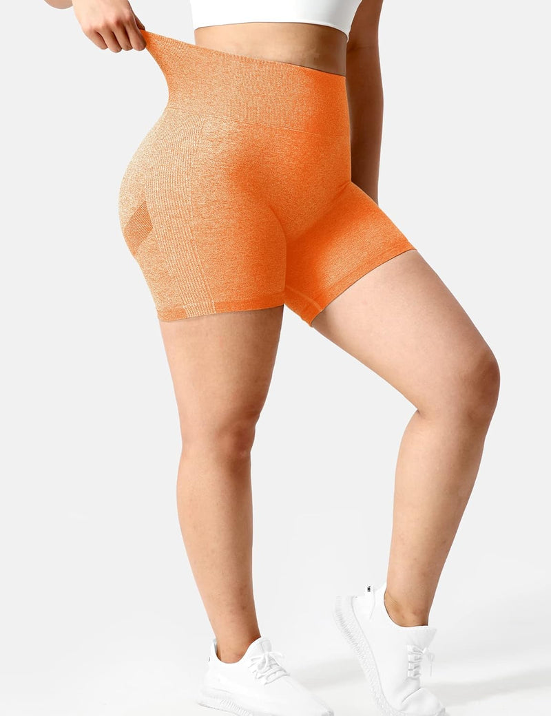 Yiifit Damen Nahtlose Scrunch Lächeln Kontur Yoga Laufen Sport aktiv Übung Fitness-Shorts Orange L,