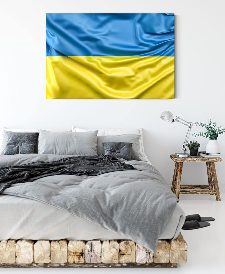 Pixxprint Ukraine Flagge als Leinwandbild | Grösse: 120x80 cm | Wandbild | Kunstdruck | fertig bespa