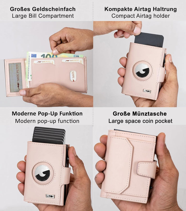 Marc Peter® Chicago Leder Push Air Slim Wallet - Airtag Geldbörse mit Münzfach - RFID Schutz kleines